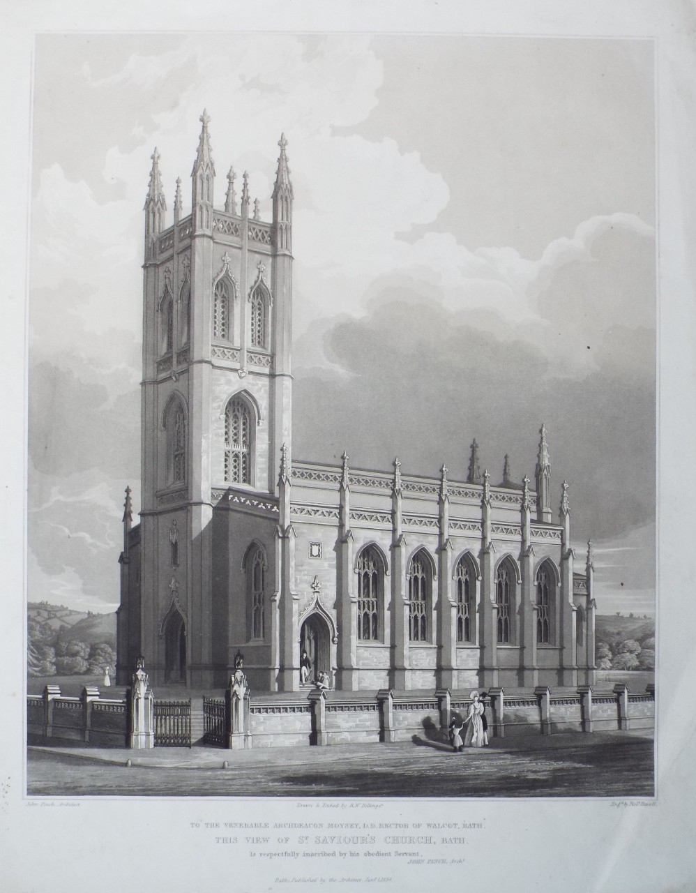 Aquatint - Saviour's Church, Bath. - Havell