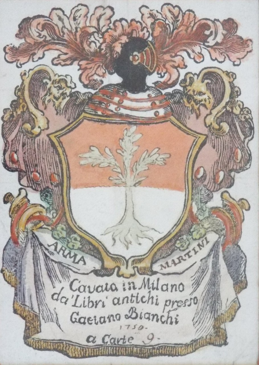 Woodcut - Arma Martini Cavata in Milano da' libri antichi presso Gaetano Bianchi 1750 a carte 9.