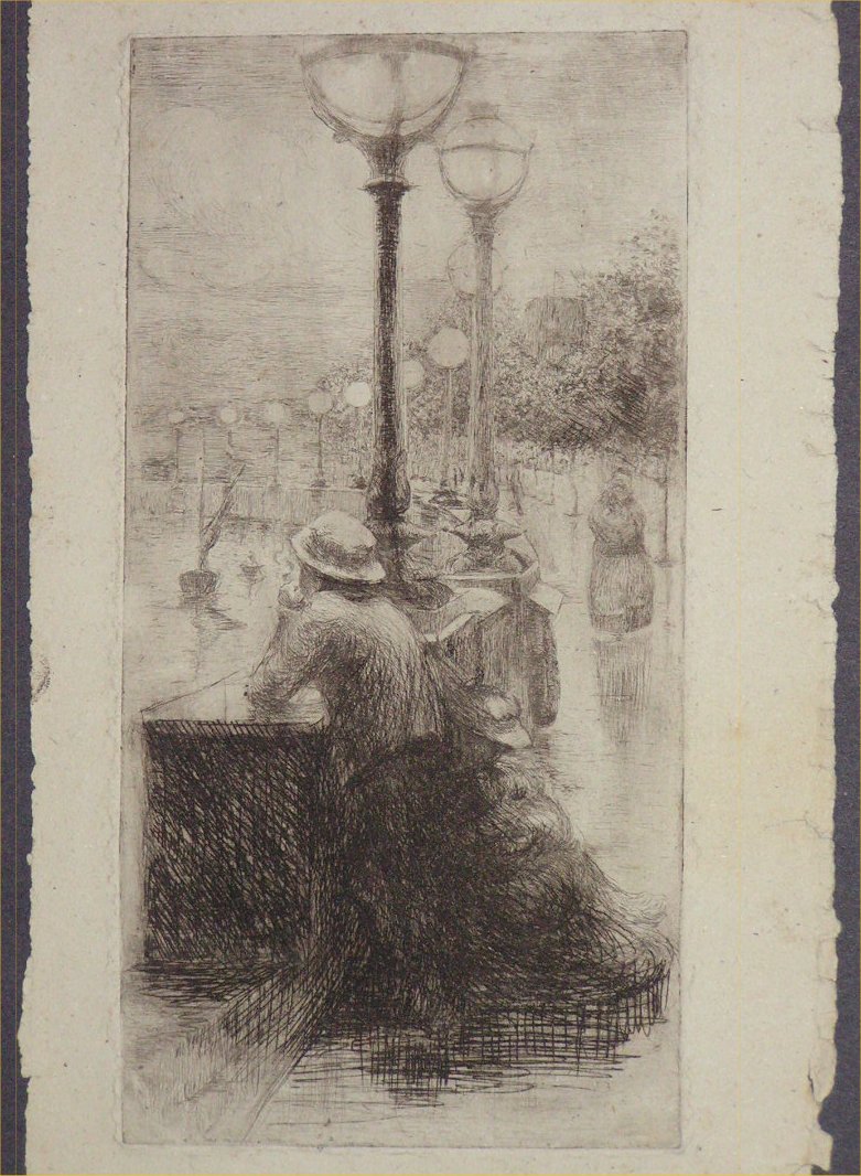 Etching - Untitled view on the Victoria Embankment, London