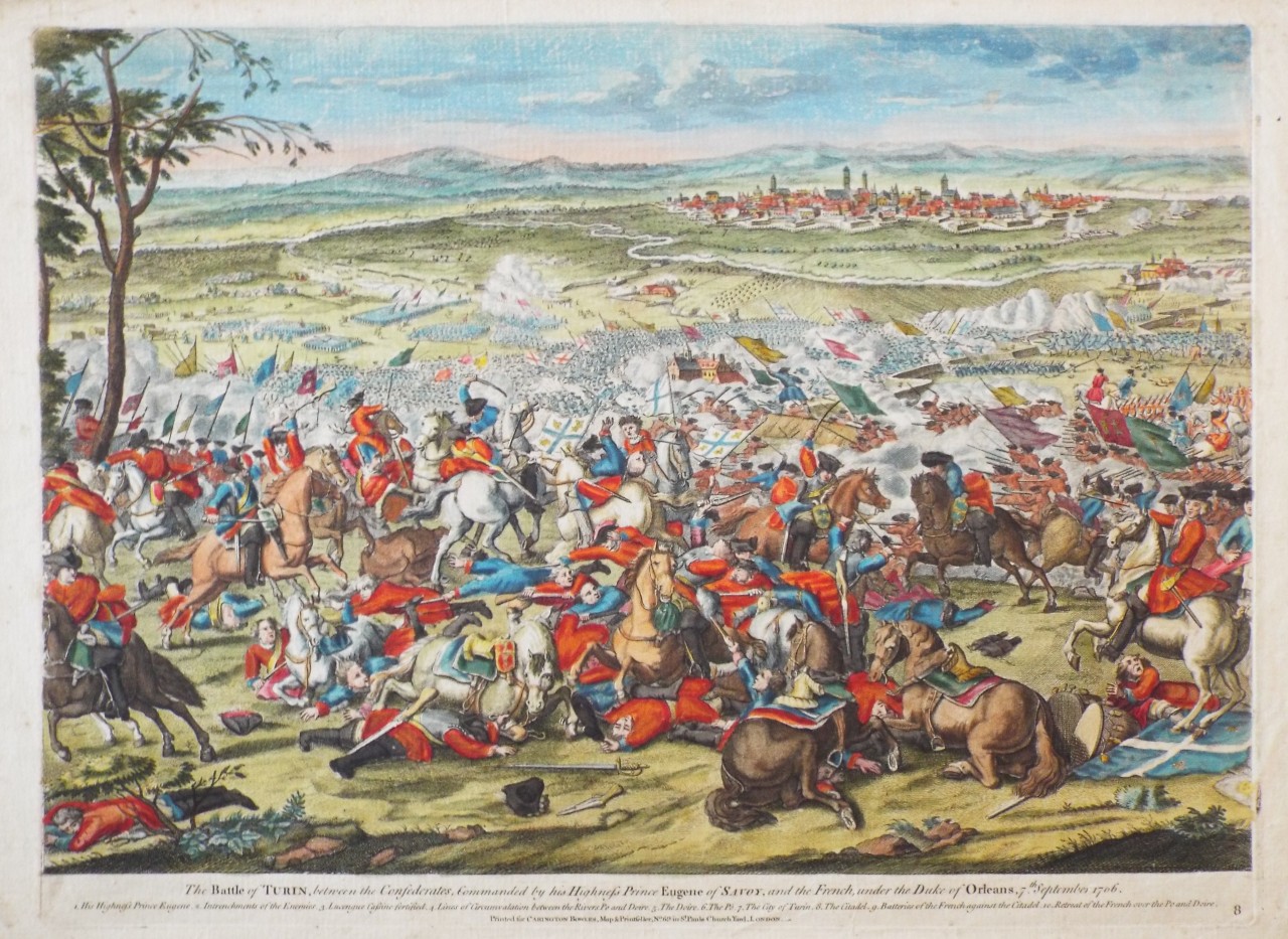 Print - The Battle of Turin, between the Confederates, Commanded by his Highness Prince Eugene of Savoy, and the French, under the Duke of Orleans, 7th September 1706.
