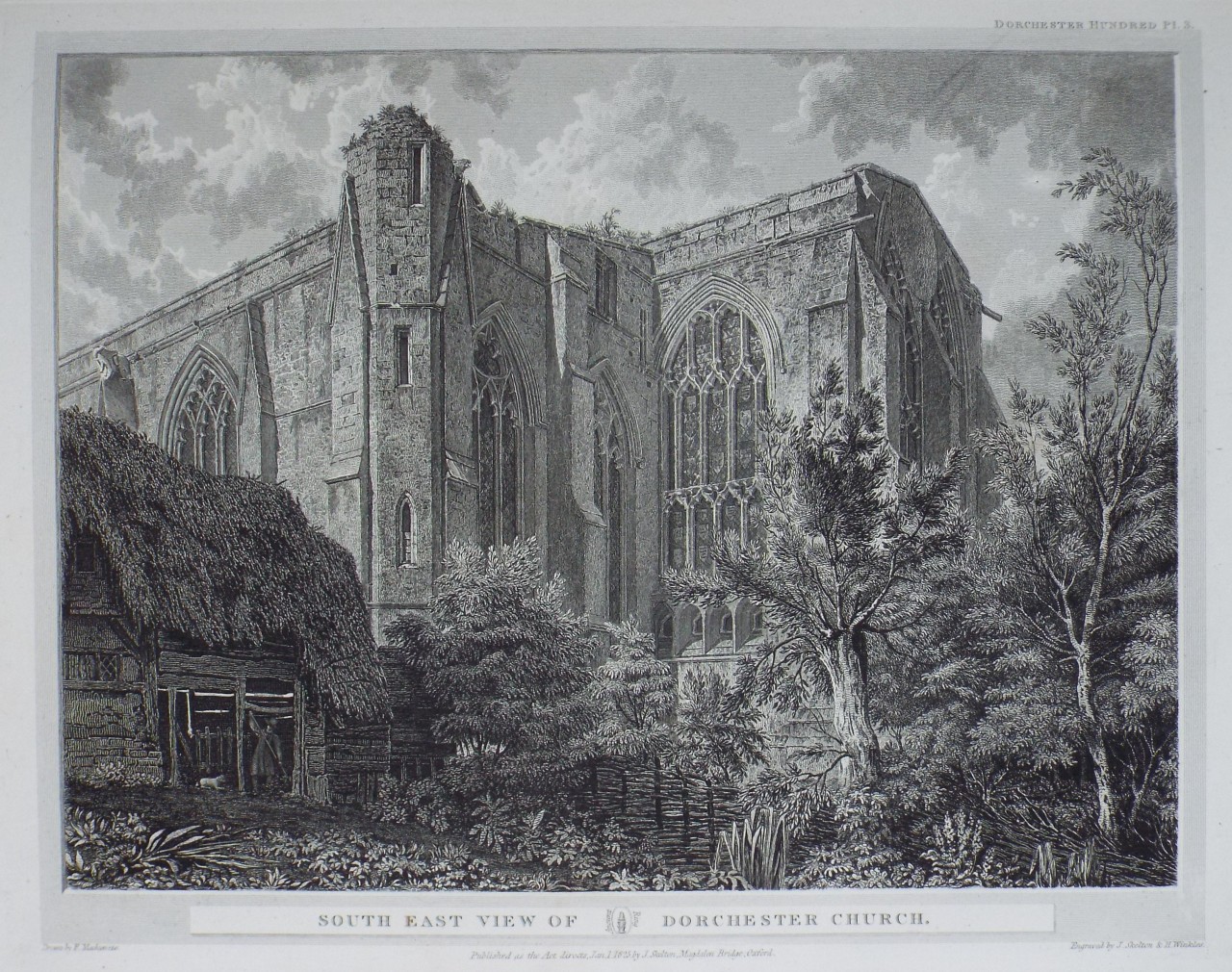 Print - South East View of Dorchester Church. - Skelton