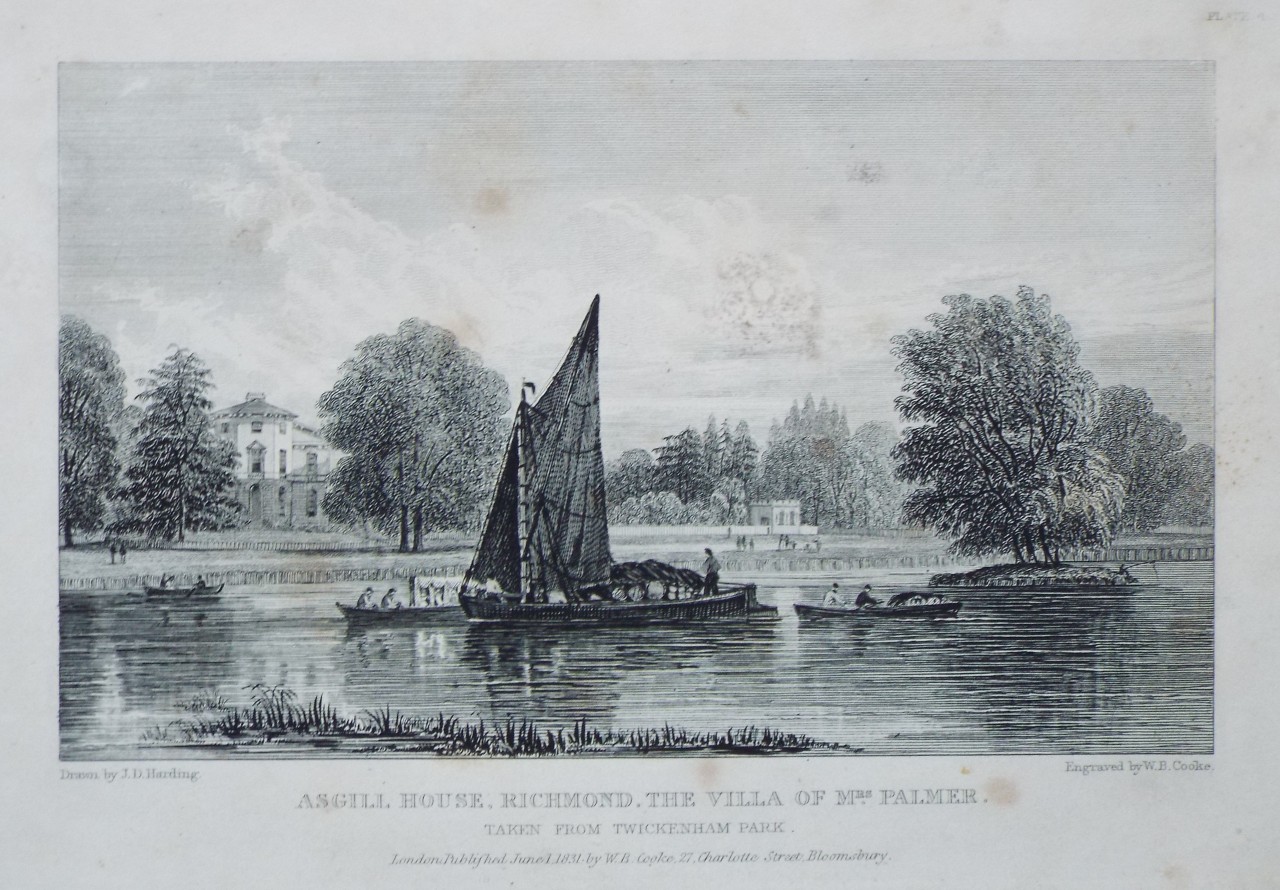 Print - Asgill House, Richmond, the Villa of Mrs. Palmer. Taken from the Park - Cooke