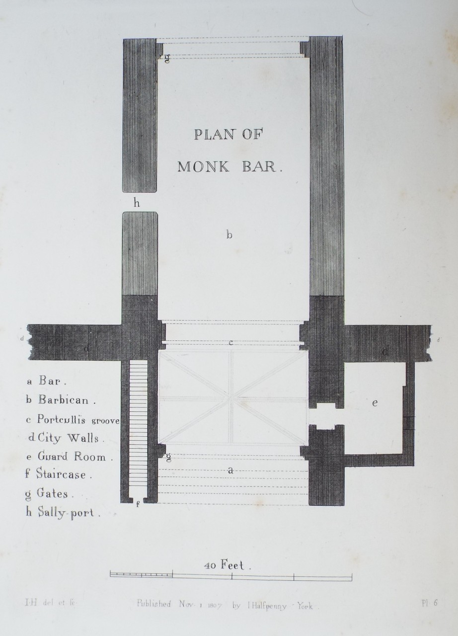 Etching - Plan of Monk Bar. - Halfpenny