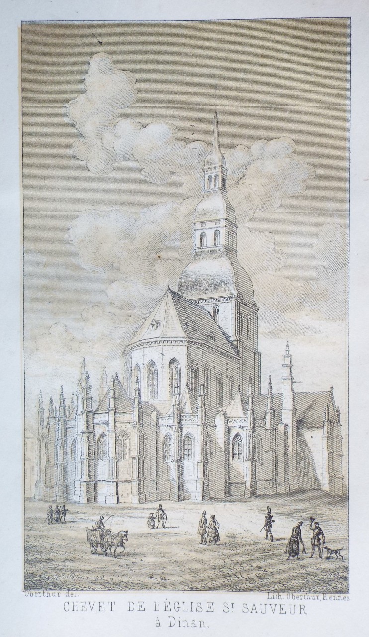 Lithograph - Chevet de l'Eglise St. Sauveur a Dinan. - Oberthur,