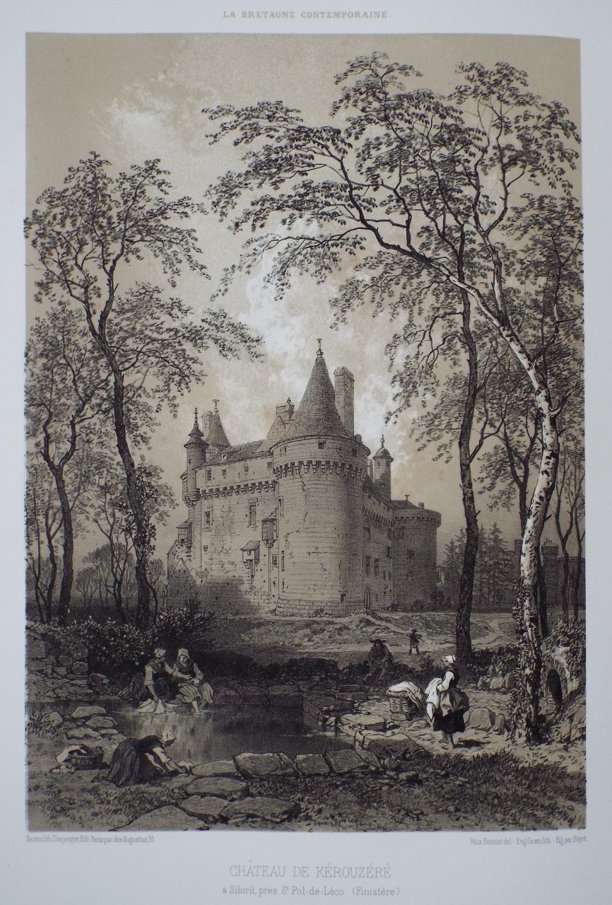 Lithograph - Chateau de Kerouzere a Sibin'l, pres St. Pol-de-Leon. (Finistere) - Ciceri