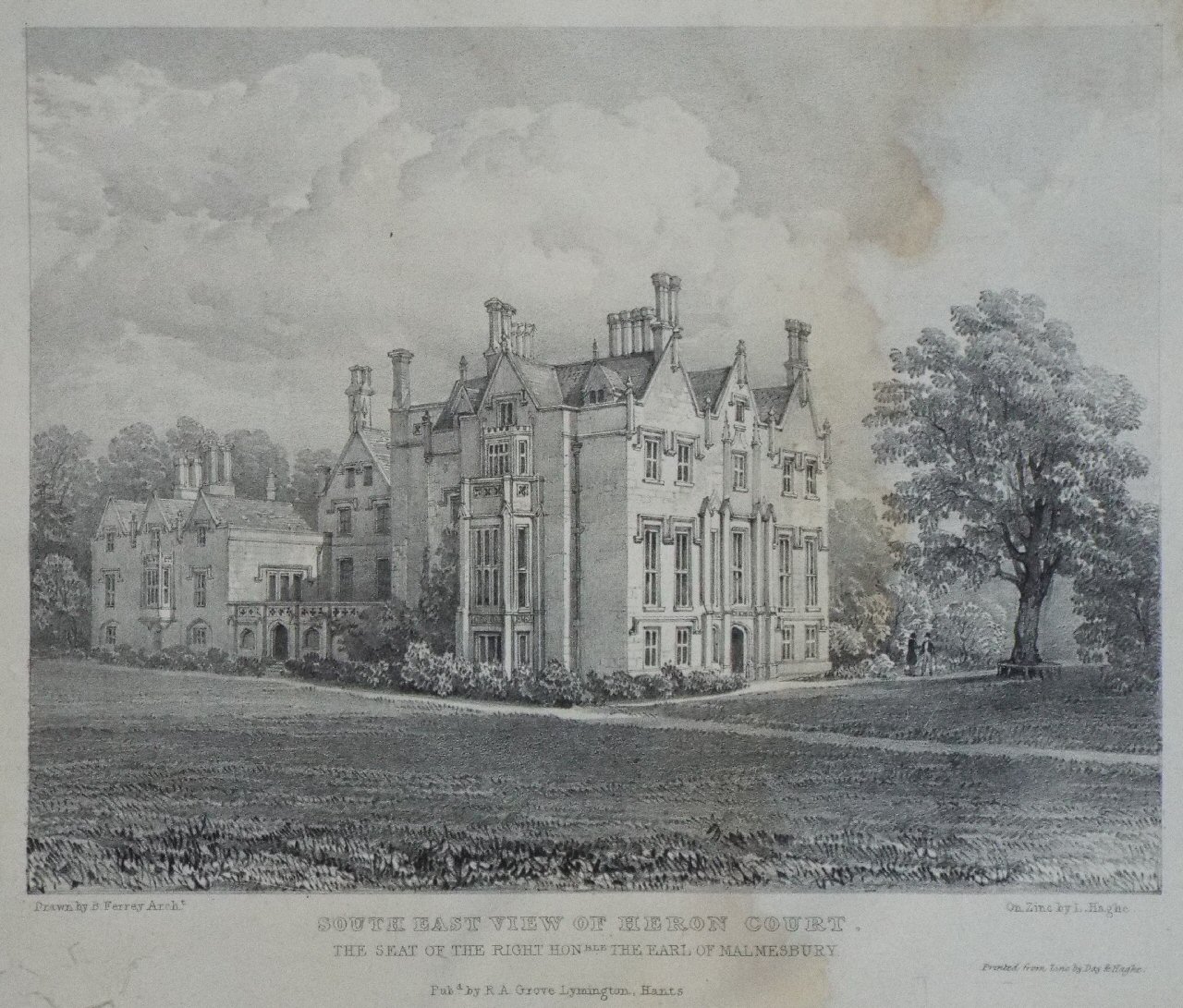Lithograph - South East View of Heron Court. The Seat of the Right Honble. The Earl of Malmesbury - Haghe