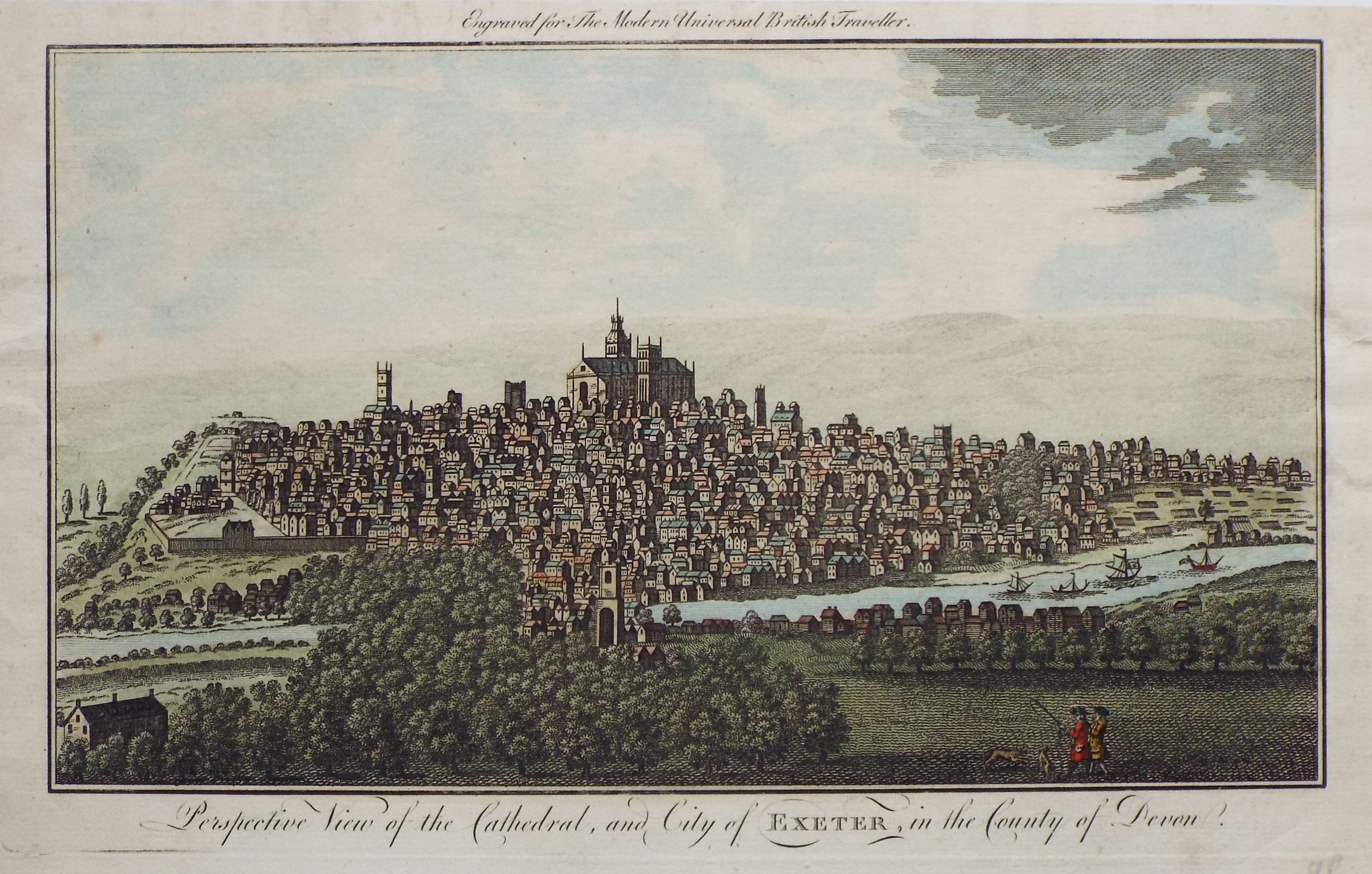 Print - Perspective View of the Cathedral and City of Exeter in the County of Devon