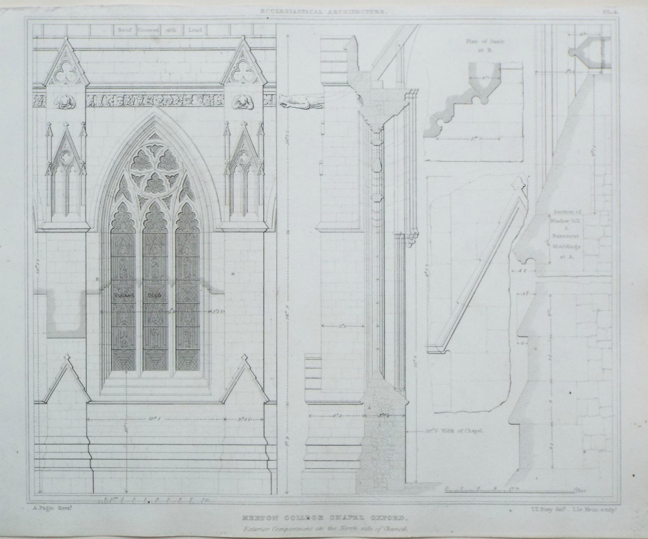 Print - Merton College Chapel, Oxford, Exterior Compartment on the North side of Chancel. - Le
