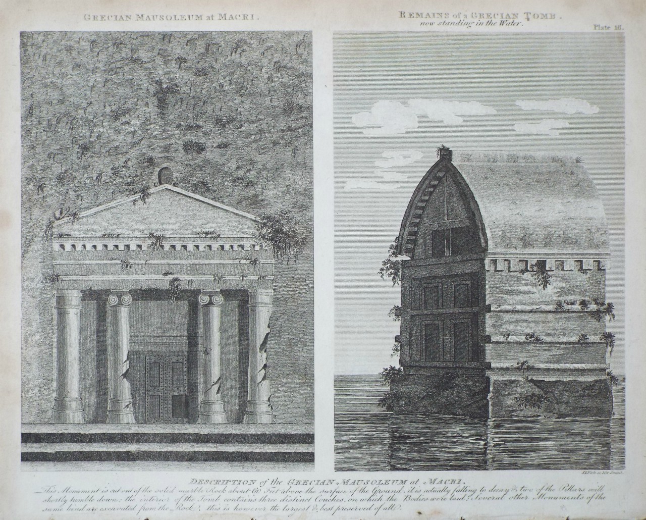 Print - Grecian Mausoleum at Macri. Remains of a Grecian Tomb. - Neele