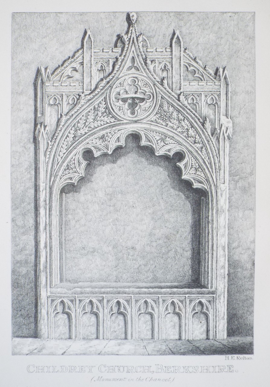 Zinc Lithograph - Childrey Church, Berkshire. (Monument in the Chancel.) - Relton