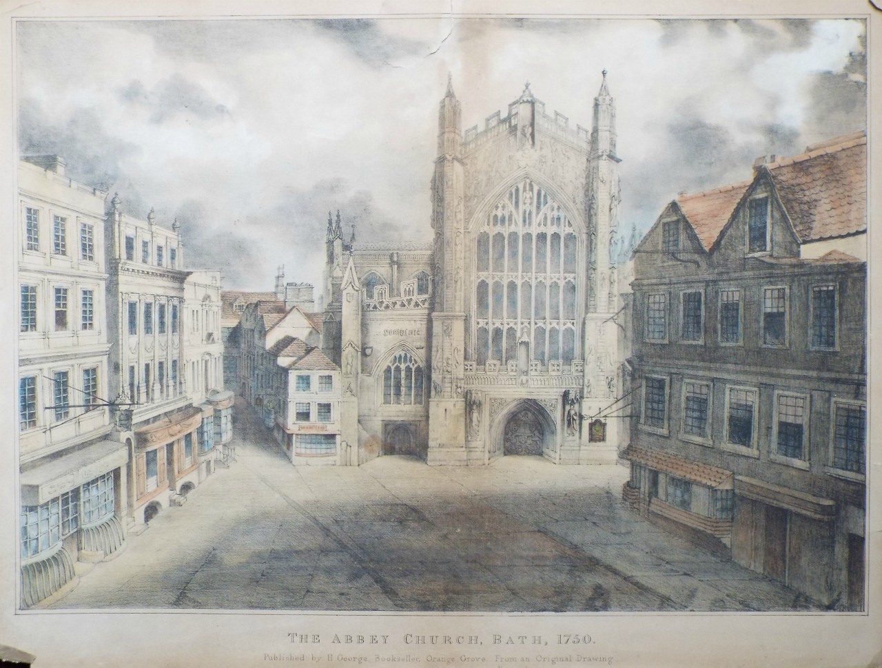 Lithograph - The Abbey Church, Bath, 1750.