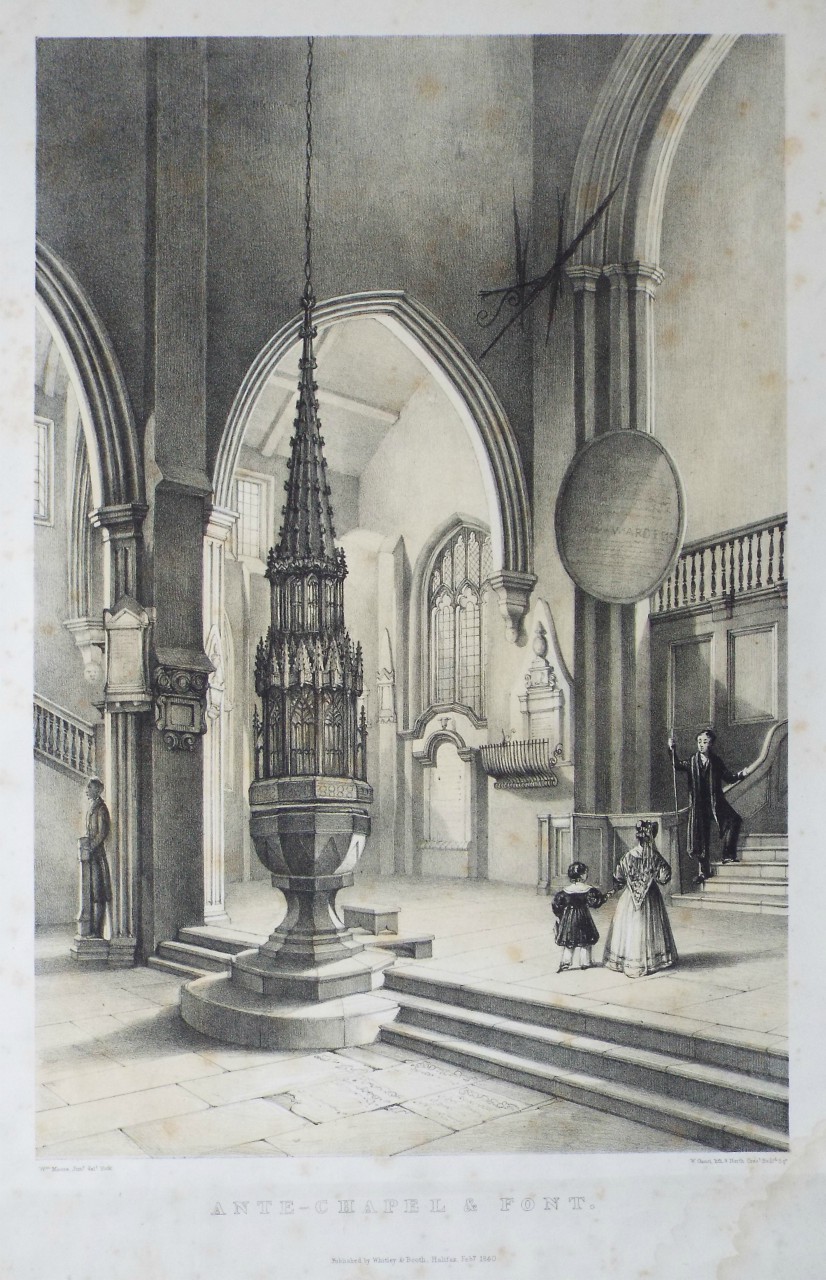 Lithograph - Ante-Chapel & Font.