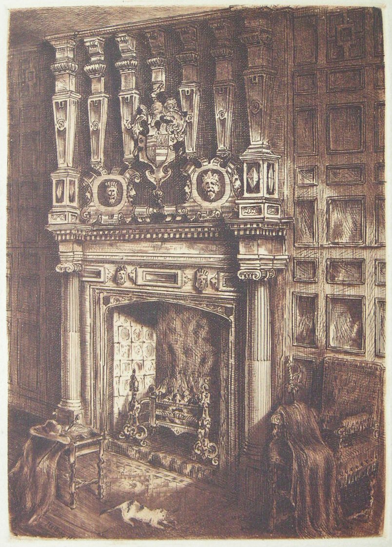 Etching - Hetling House Fireplace - Ellison