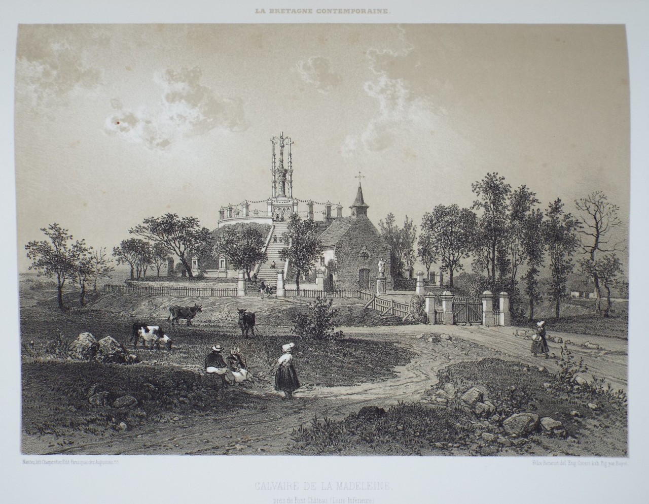 Lithograph - Calvaire de la Madeleine, pres de Pont-Chateau. (Loire-Inferieure) - 