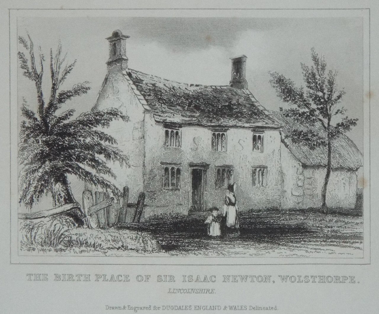 Print - Birth Place of Sir Isaac Newton, Wolsthorpe. Lincolnshire.