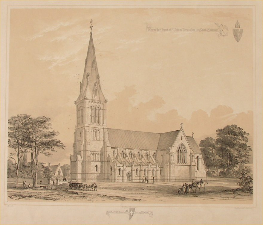 Lithograph - View of the Church of St.John of Jerusalem at South Hackney