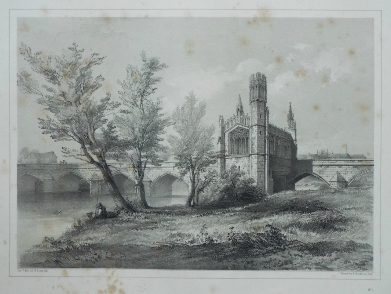 Lithograph - (Wakefield - North-East View of Bridge and Chapel) - Bevan