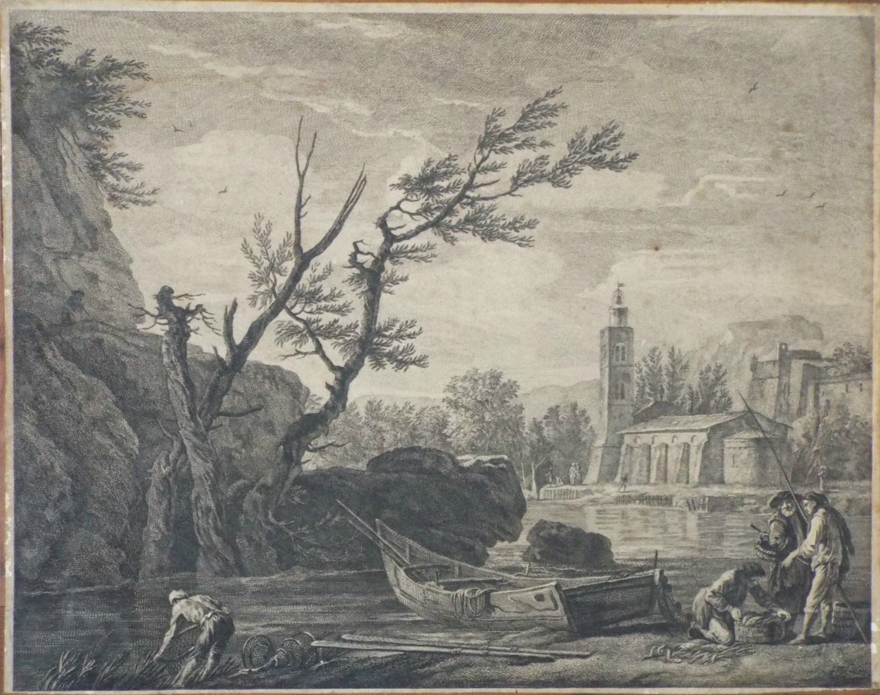 Print - (River scene with fishermen)