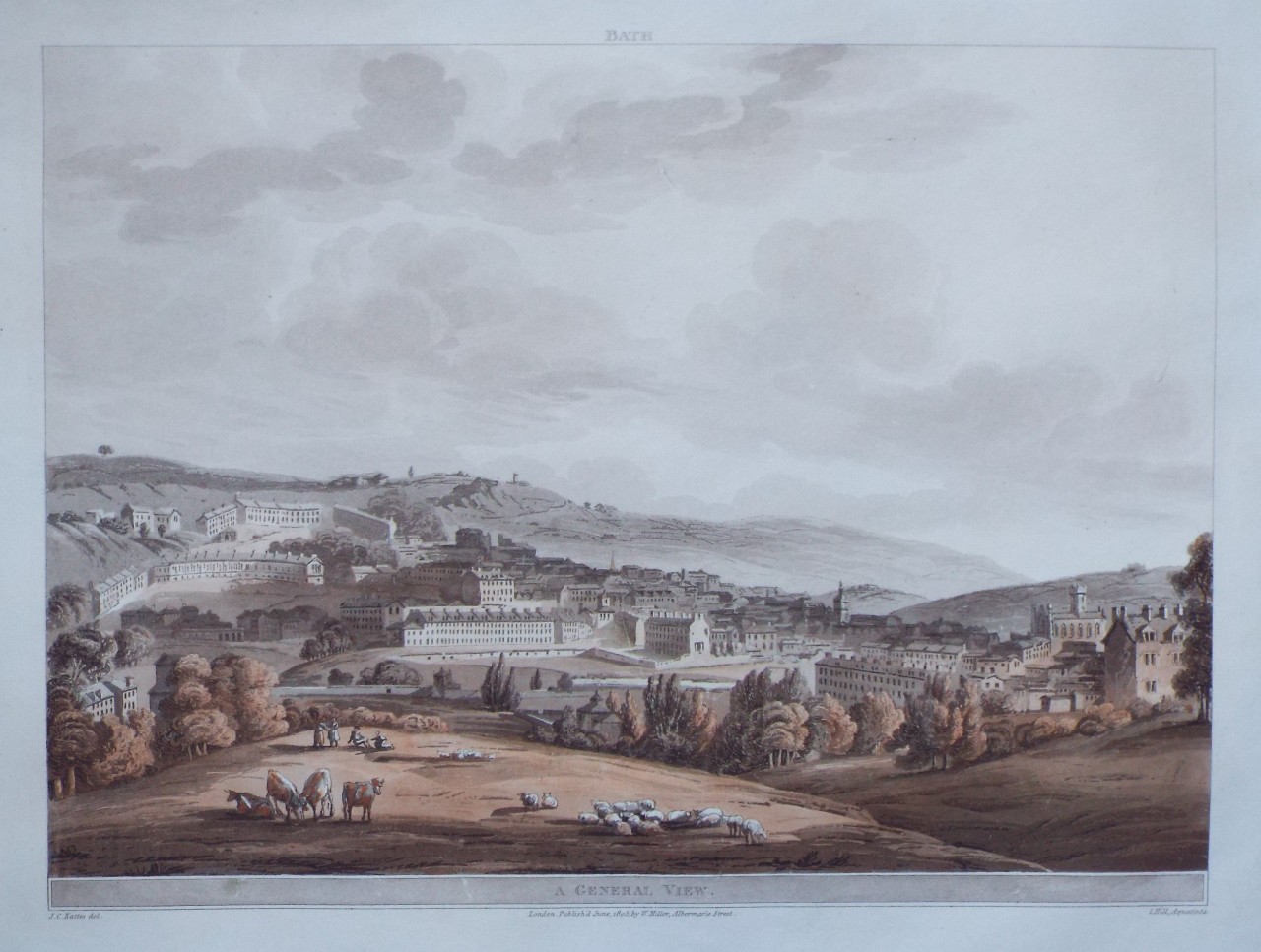 Aquatint - Bath. A General View. - Hill