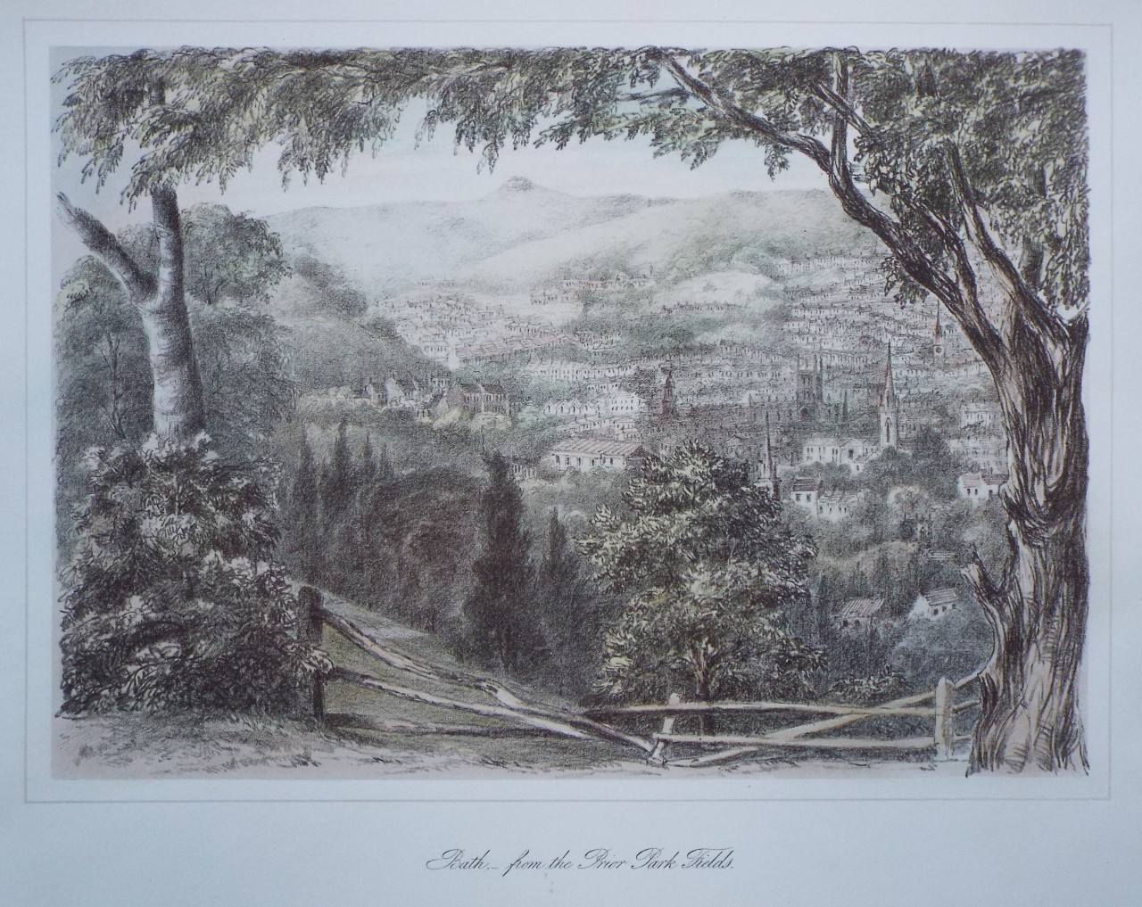 Lithograph - Bath from the Prior Park Fields 