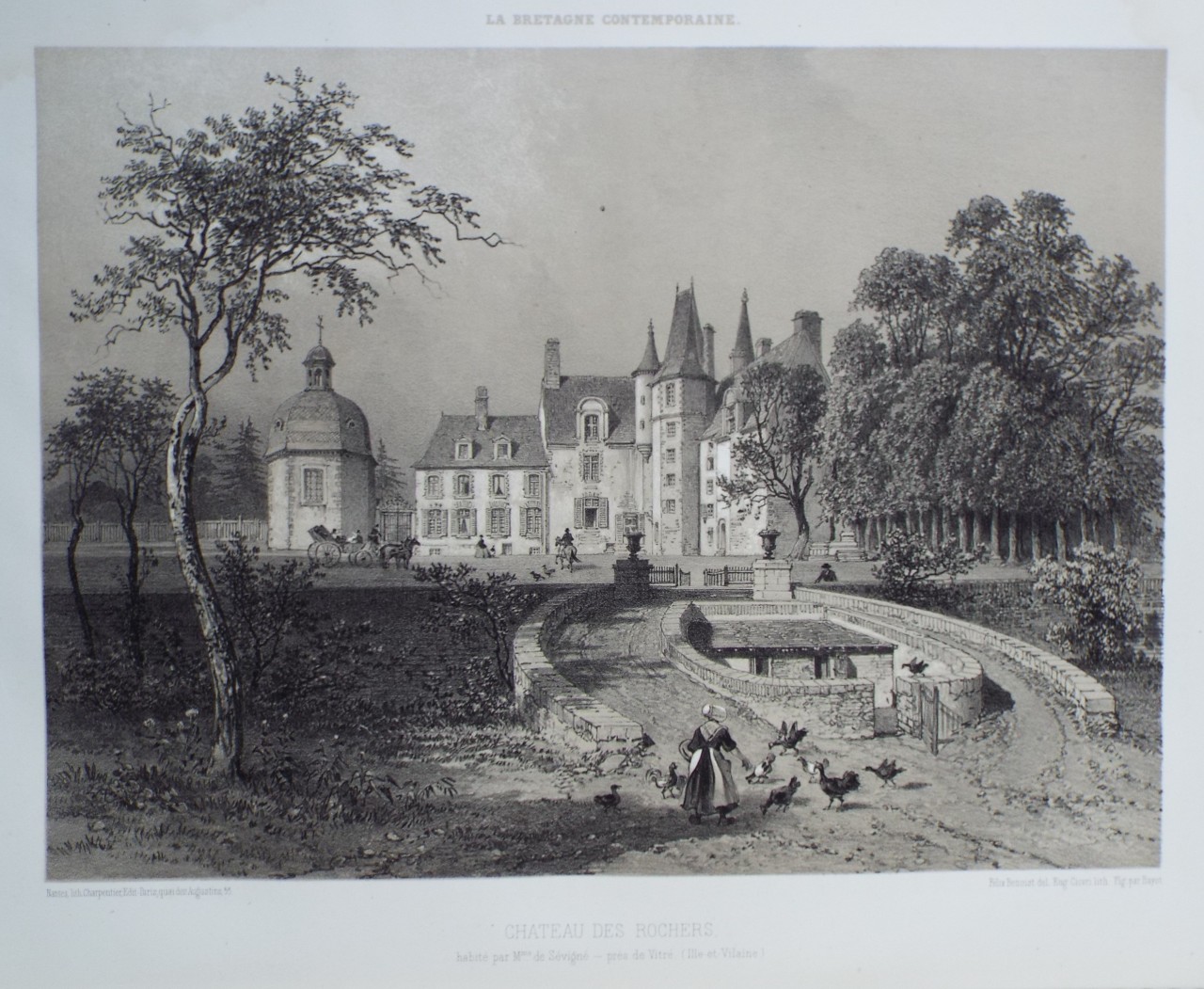 Lithograph - Chateau des Rochers, habite par Mme. de Sevigne - pres de Vitre. (Ille-et-Vilaine) - Ciceri
