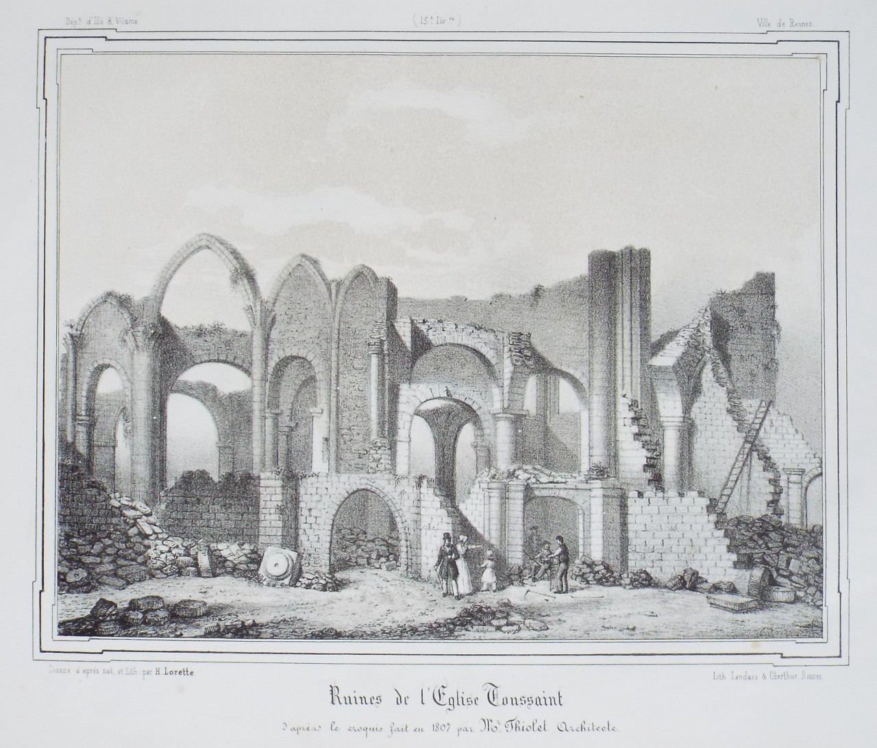 Lithograph - Ruines de l'Eglise Toussaint. - Lorette