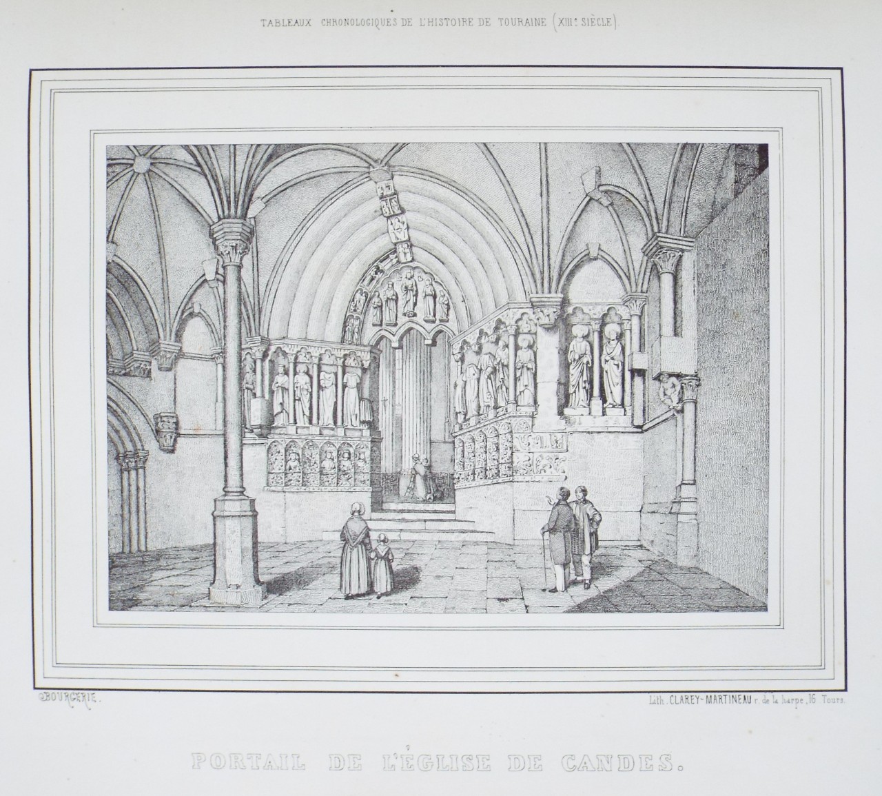 Lithograph - Portail de l'Eglise de Candes.