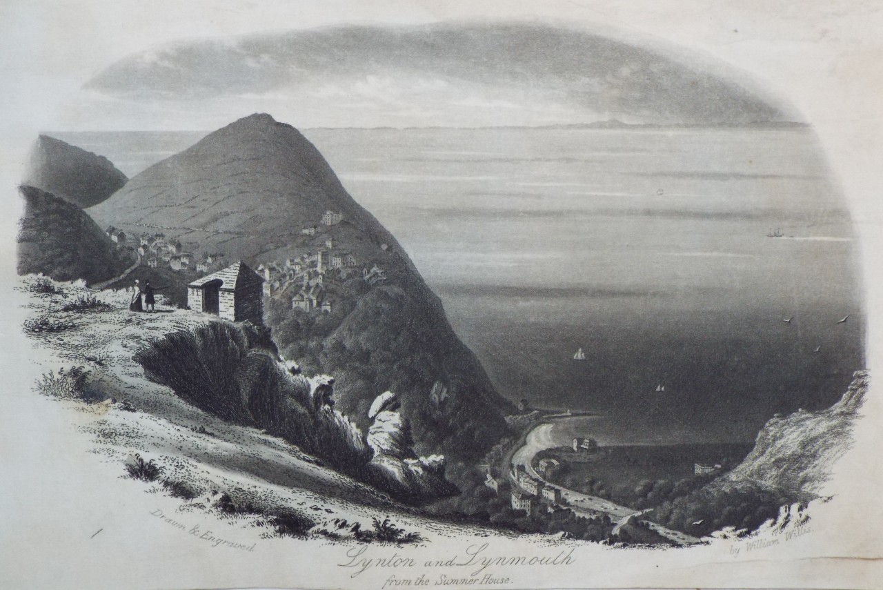 Steel Vignette with aquatint - Lynton and Lynmouth from the Summer House. - Willis