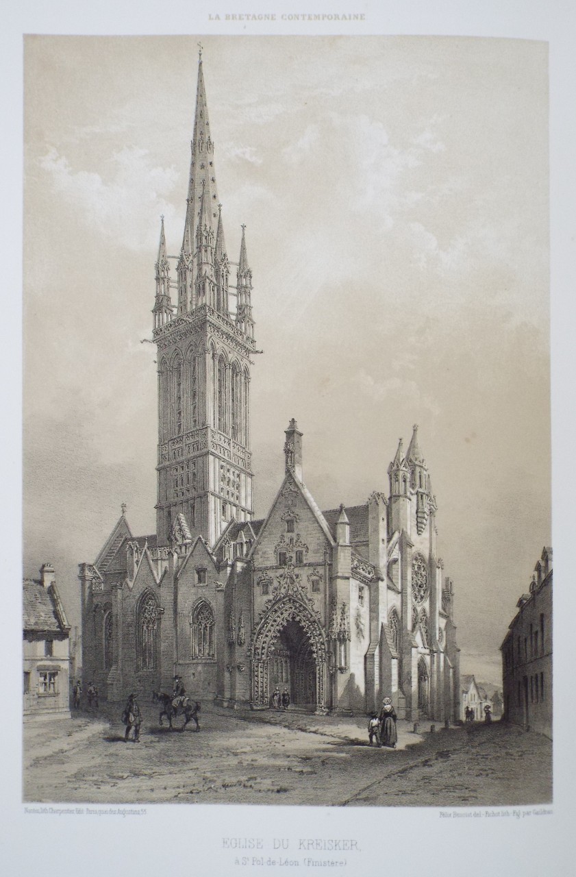 Lithograph - Eglise du Kreisker, St. Pol-de-Leon. (Finistere) - 