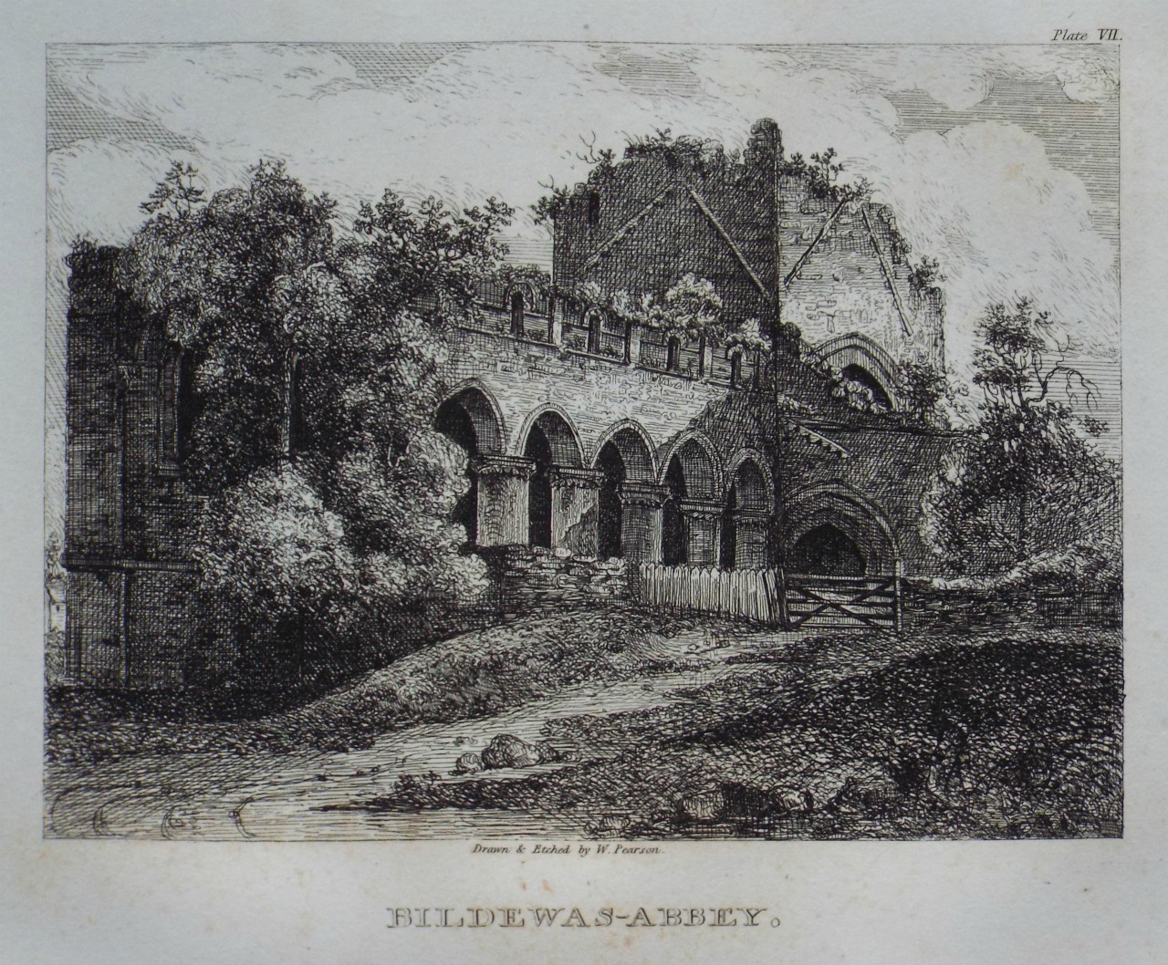 Etching - Bildwas- Abbey. - Pearson