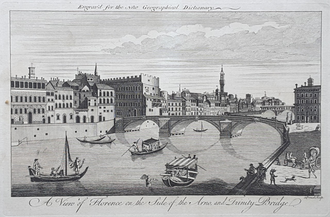 Print - A View of Florence on the Side of the Arno, and Trinity Bridge. - 