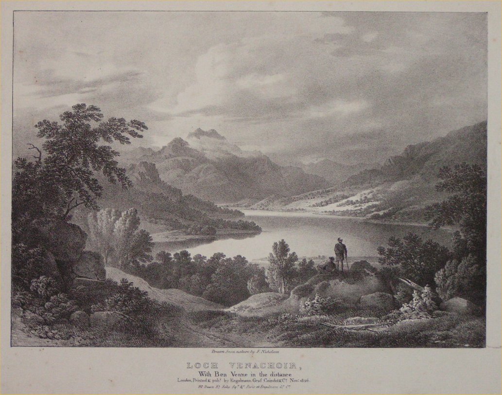 Lithograph - Loch Vanachoir with Ben Venne in the Distance