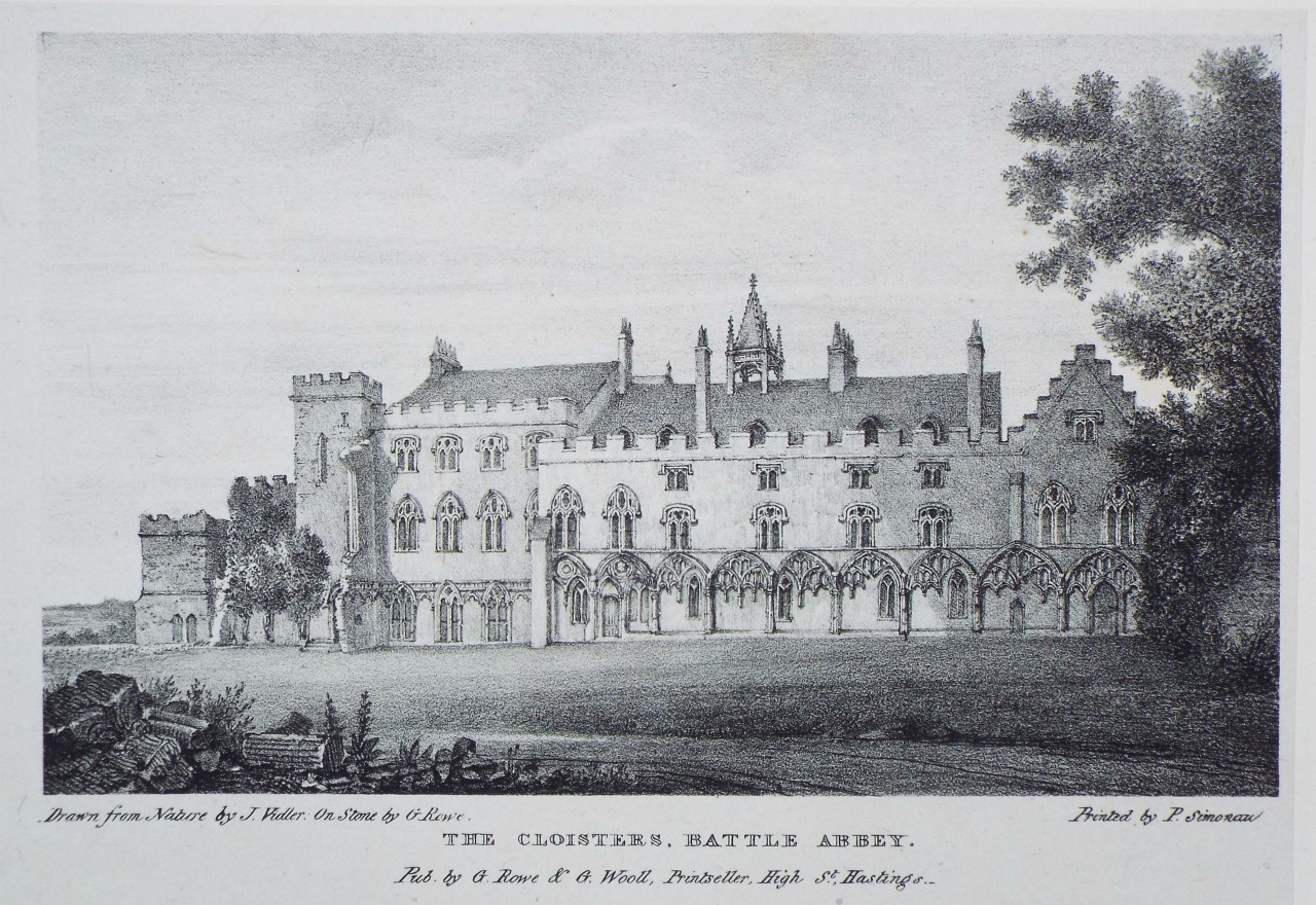 Lithograph - The Cloisters, Battle Abbey. - Rowe
