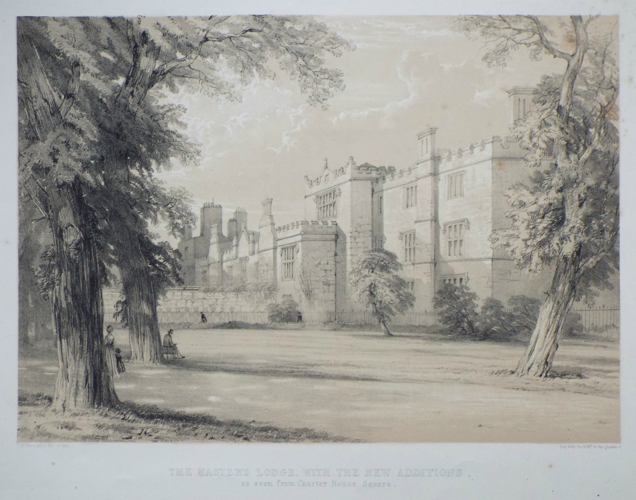 Lithograph - The Master's Lodge, with the New Additions, as seen from Charter House Square. - Radclyffe