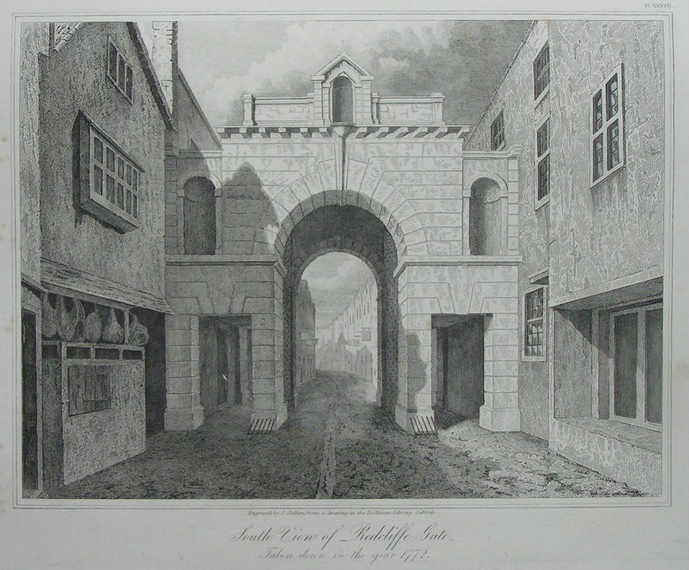 Etching - South View of Redcliffe Gate. Taken down in the year 1772. - Skelton