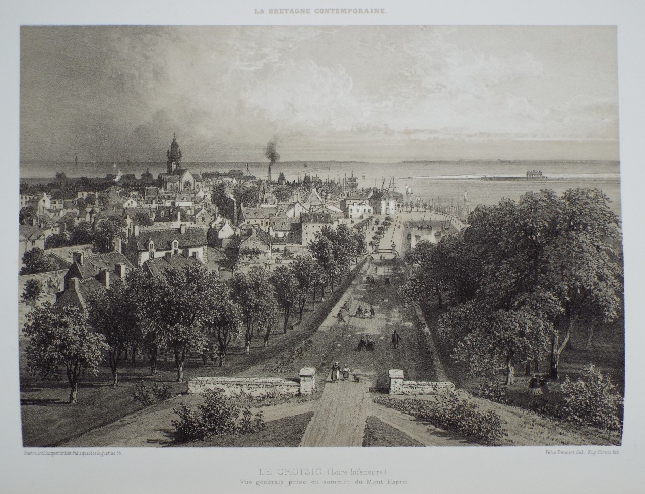Lithograph - Le Croisic (Loire-Inferieure) Vue generale pris du sommet du Mont-Esprit - 