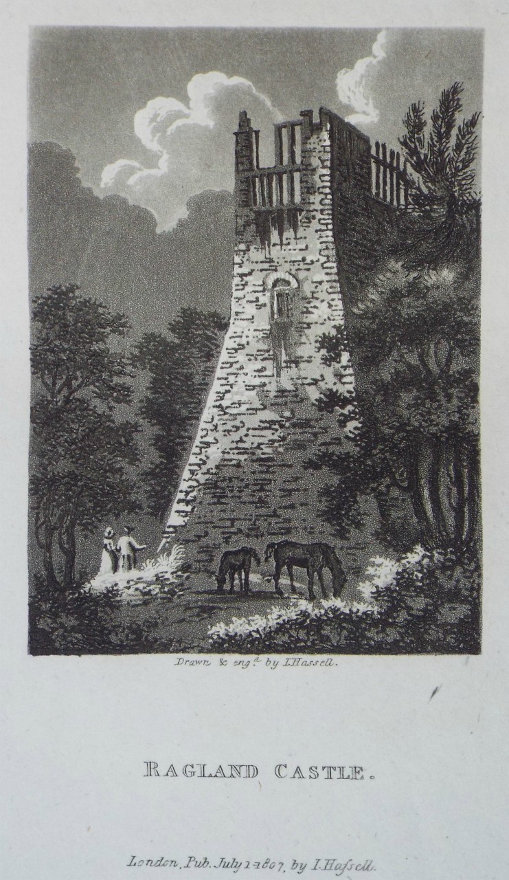 Aquatint - Ragland Castle. - Hassell