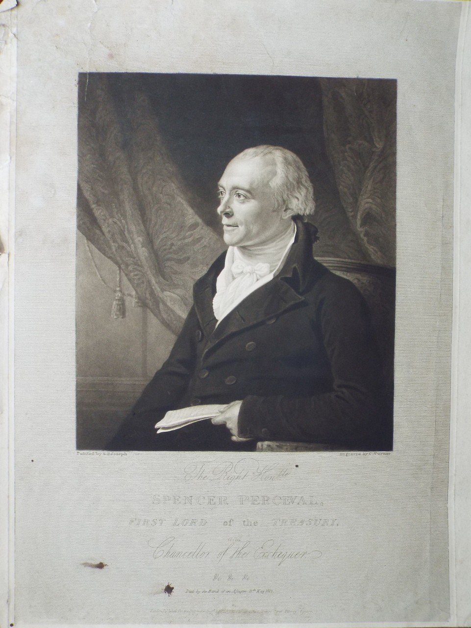 Mezzotint - The Righ Honble. Spencer Perceval, First Lord of the Treasury, and Chancellor of the Exchequer &c &c &c Died by the Hand of an Assassin 11th May 1812. - Turner