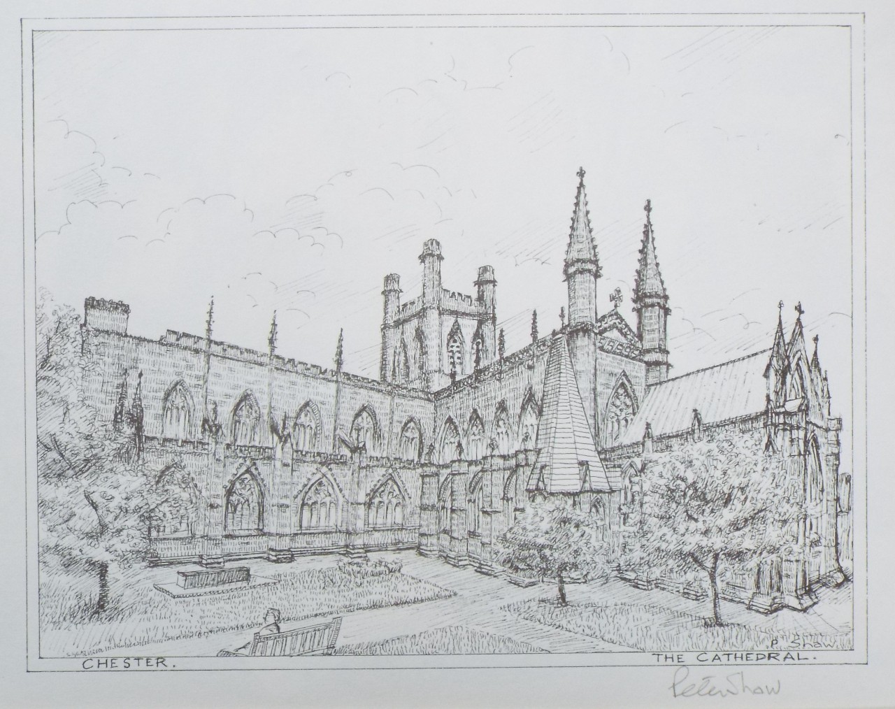 Etching - Chester. The Cathedral.