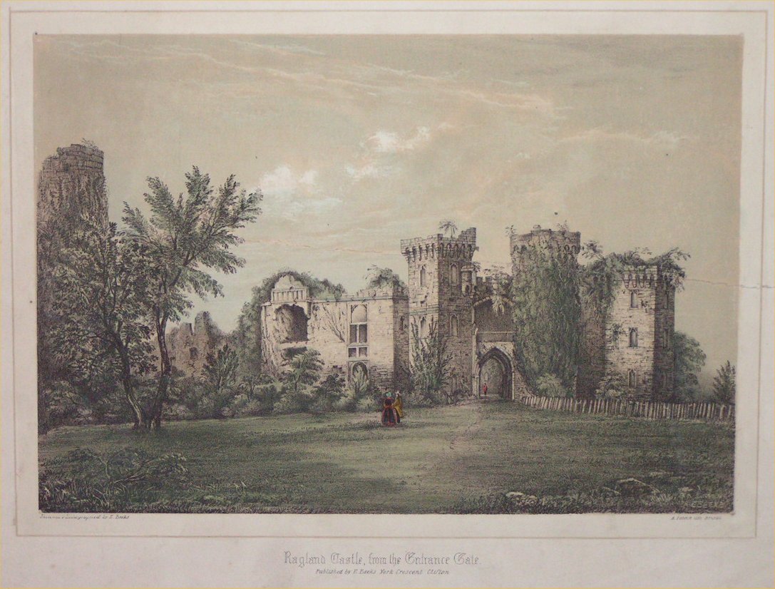 Lithograph - Ragland Castle, from the Entrance Gate - Beeks