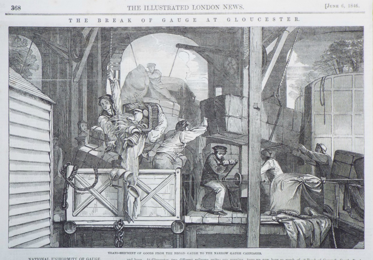 Wood - The Break of Gauge at Gloucester. Trans-shipment of Goods from the Broad Gauge to the Narrow Gauge Carriages.