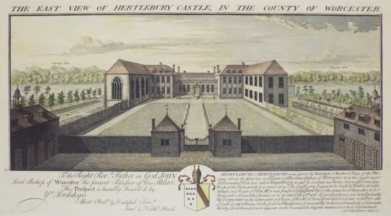 Print - The East Views Hertlebury Castle, in the County of Worcester. - Buck