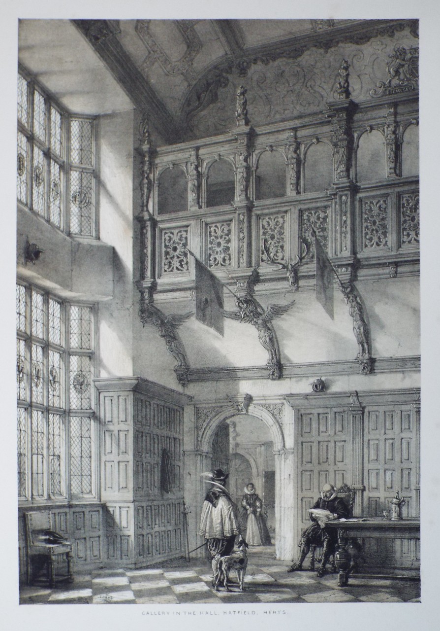 Lithograph - Gallery in the Hall, Hatfield, Herts. - Nash