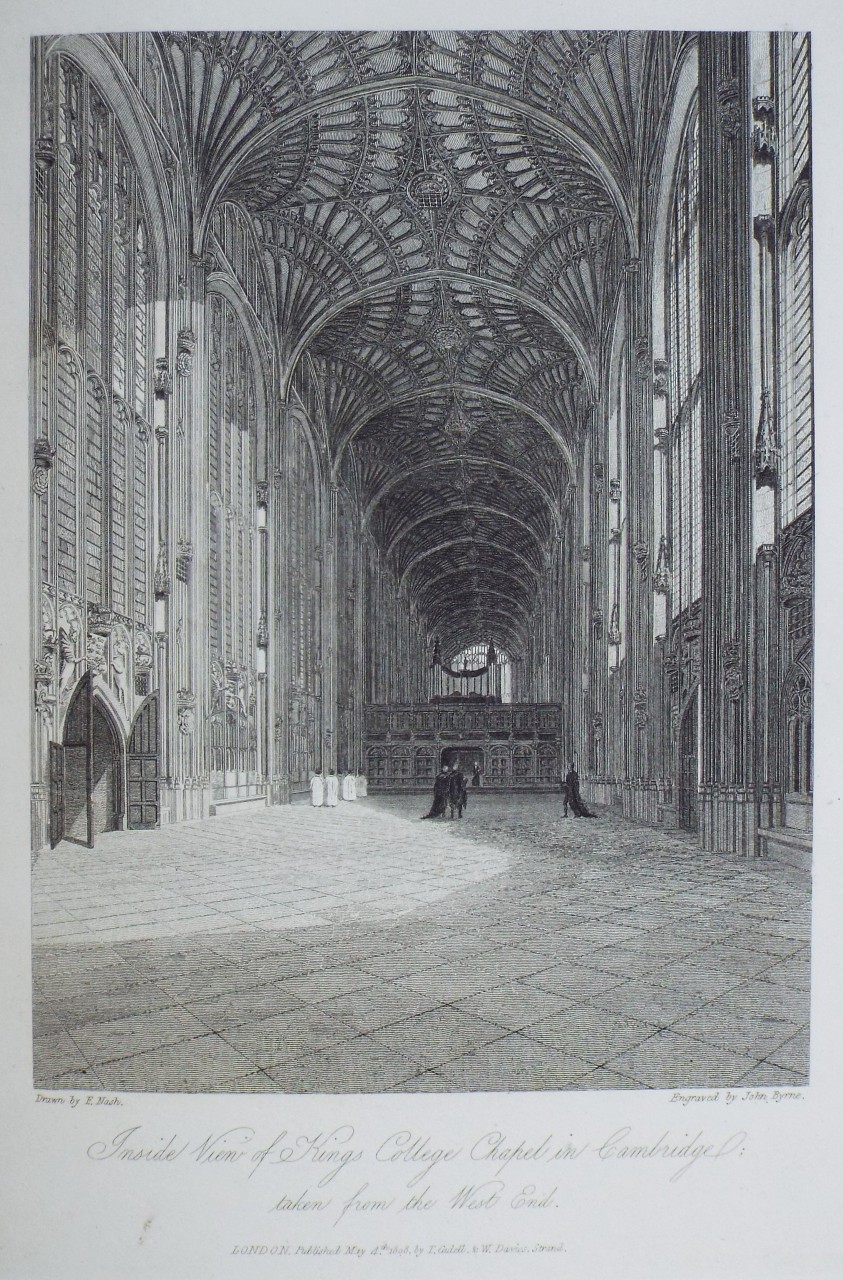 Print - Inside View of Kings College Chapel in Cambridge; taken from the West End. - Byrne