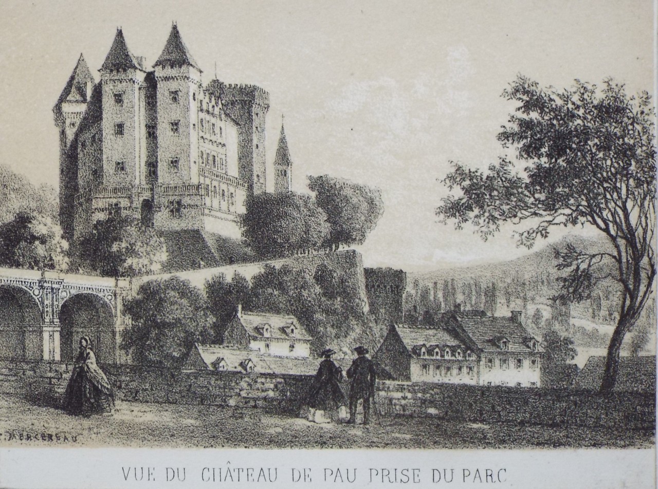 Lithograph - Vue du Chateau de Pau Prise du Parc - 