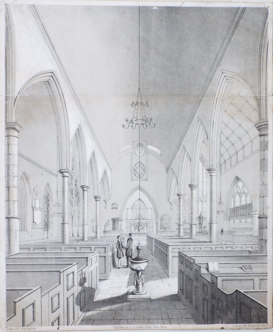 Lithograph - Interior of Ross-on-Wye church - Groom