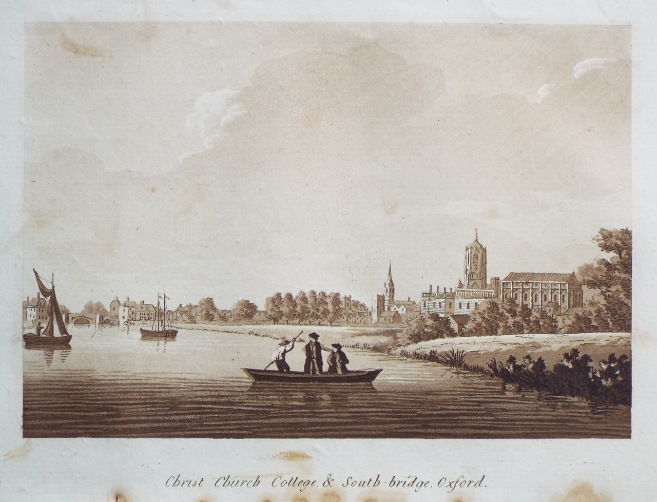 Aquatint - Christ Church College & South-bridge, Oxford. - Ireland