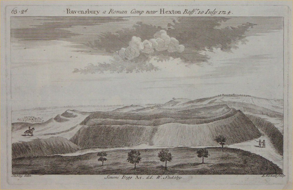 Print - Ravensbury a Roman Camp near Hexton Bedfr 10 July 1724 - Kirkall