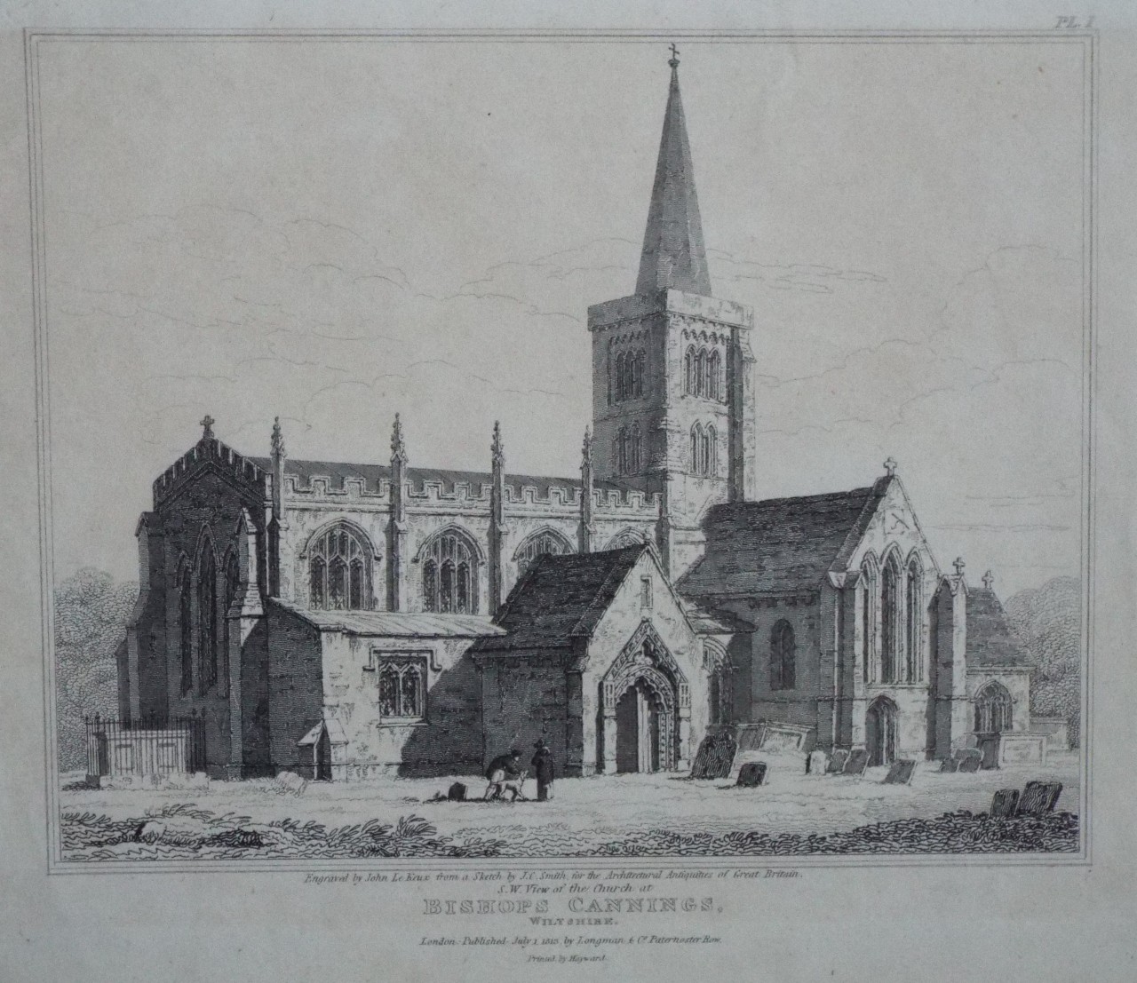 Print - S.W. View of the Church at Bishops Cannings, Wiltshire. - Le
