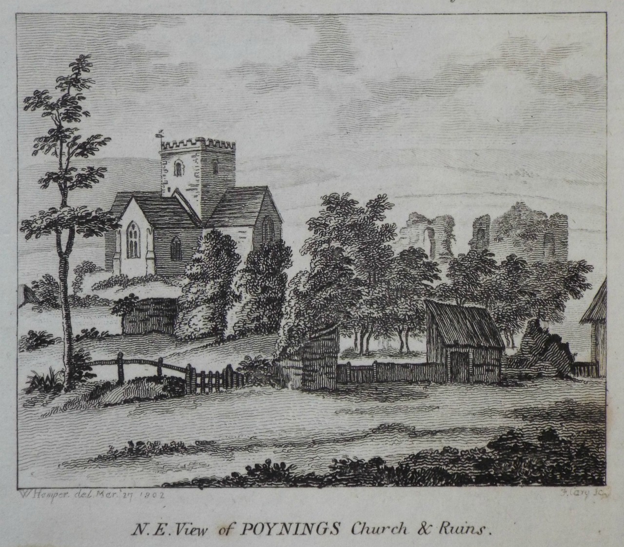 Print - N.E. View of Poynings & Ruins. - Cary